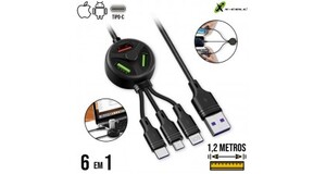CABO DE DADOS USB 6X1 LIGHTNING TIPOC V8 1.2M XC-CD-131