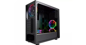 GABINETE GAMER K-MEX CG-04RD ODYSSEY FRONTAL FITA LED RGB RAINBOW USB 3.0/2.0 PRETO LAT. ACRILICO S/FONTE S/FAN