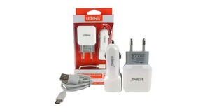 KIT 3 EM 1 CARREGADOR USB 5V 2.4A C/ 2 PORTAS USB / VEICULAR 5V 2.4A C/ 2 PORTAS USB / CABO V8 C/ 1,0M LELONG - LE-221V