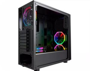 GABINETE GAMER K-MEX CG-04RD ODYSSEY FRONTAL FITA LED RGB RAINBOW USB 3.0/2.0 PRETO LAT. ACRILICO S/FONTE S/FAN