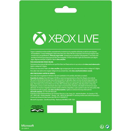 Xbox Live Gold 12 Meses Brasil Xbox 360 E Xbox One